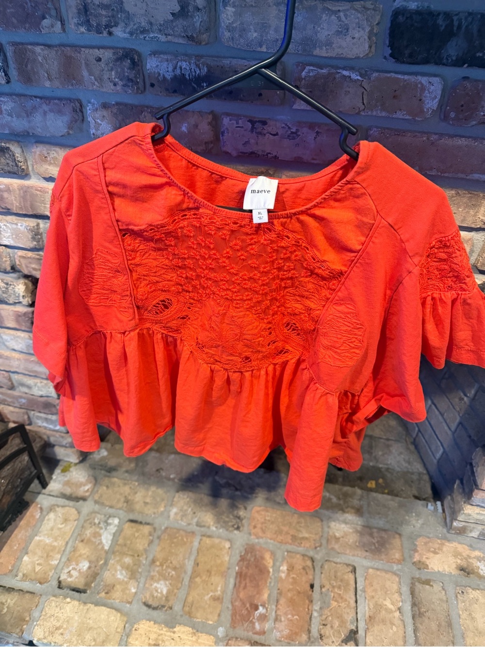 Maeve Bright Red Embroidered Peplum Tunic Size XL